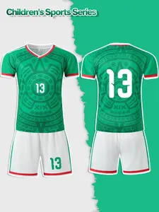 Boys'/Teenagers' Jersey Set (Short-sleeve T-shirt + Shorts) -- No.13 Children's Sports Suit, V-neck Football T-shirt, Two-piece Set of Top and Shorts, Quick-drying and Sweat-wicking, Comfortable and Slim-fit for Sports, Leisure, Outdoor and Running