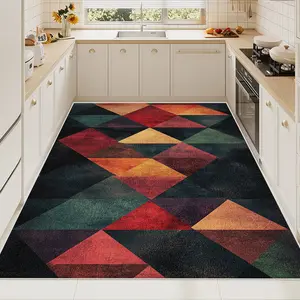 Crystal Velvet Multicolor Geometric Large Kitchen Rug, Non-Slip Waterproof Durable Structure, Easy to Clean, Ideal for Large Spaces, Area Rug