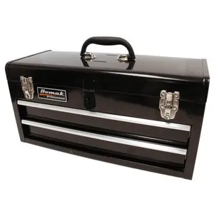 212 MAIN Homak BK01022001 20-Inch Black Steel 2-Drawer Toolbox, Tool Organizer with Double Latches, Locking Lids and Slip Mats