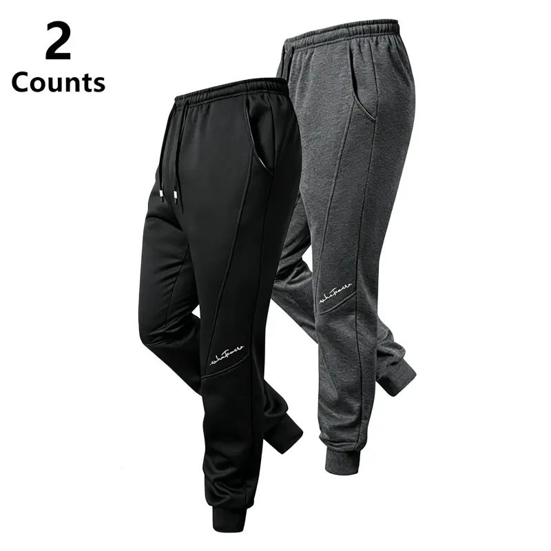 Men’s 2-Pack Tapered Jogger Sweatpants - Casual Minimalist Design with Handwritten Letter Print, Decorative Drawcord Waistband, Versatile for Spring & Autumn Everyday Wear, Drawstring Waist