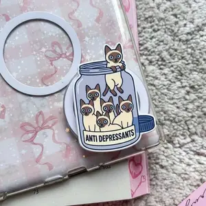 Aesthetic Cat Anti Depressants Phone Grip, Funny Siamese Jar Phone Stand, Mental Health Gift for Her, Cute Bookish Kindle Accessory, Cat Mom Gift Phone Holder