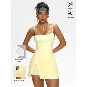 Women's Color Block Trim Split Strap Sports Dress