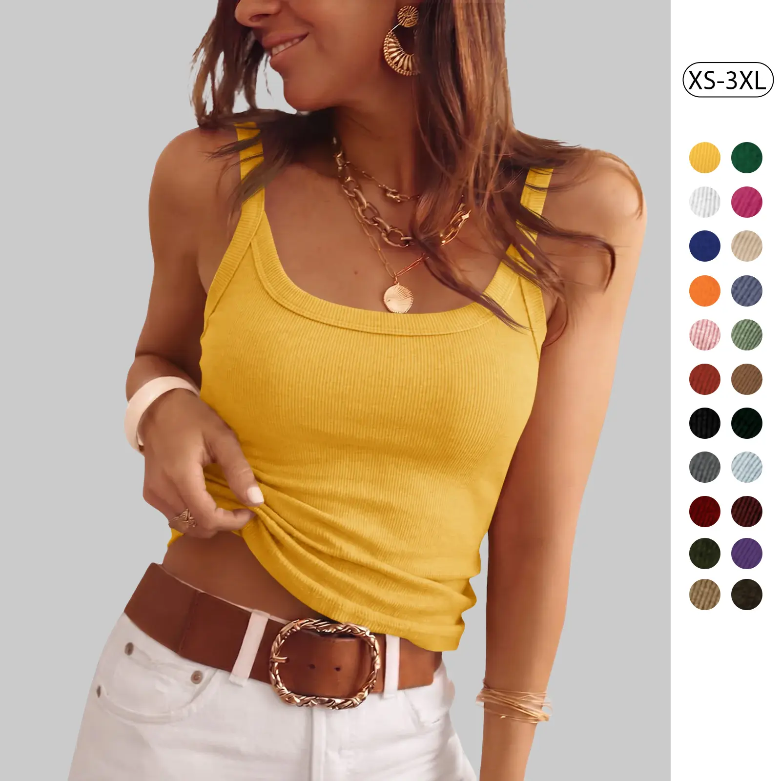 Tankaneo Womens Scoop Neck Ribbed Knit Tank Top Sleeveless Cotton Wife Beater Camisole Shirts Casual Fit