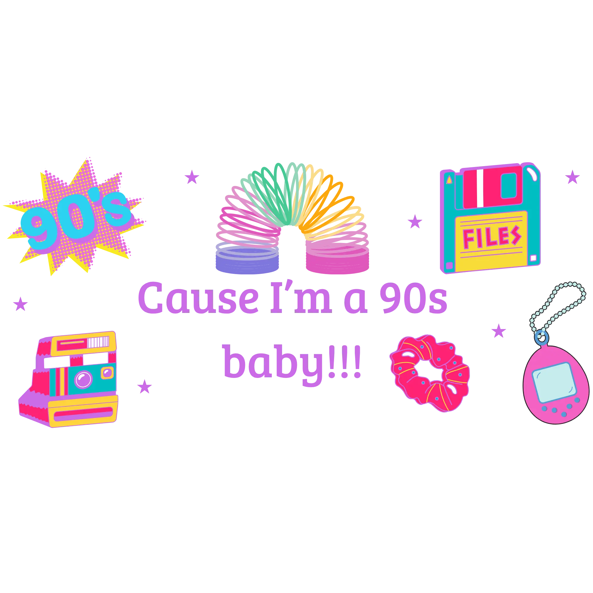 Cause I’m a 90s Baby UV DTF Decal Sheet | Retro 90s Nostalgia Transfer Decals