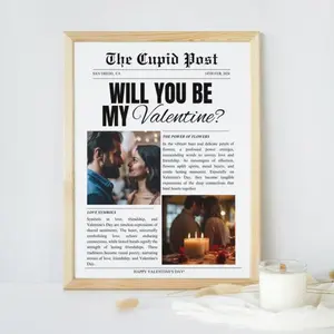 Custom Valentine’s Day Newspaper, Editable Cupid Post Template, Unique Flower Wrap Gift, Will You Be My Valentine Keepsake Poster