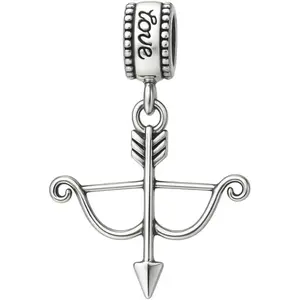 Archery Bow & Arrow Charm Bead - Silver-Plated Dangle Charm - Compatible with , Troll, Chamilia & European Bracelets - Archery Jewelry & Accessories - Gift for Archers & Hunters