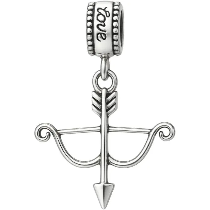 Archery Bow & Arrow Charm Bead - Silver-Plated Dangle Charm - Compatible with , Troll, Chamilia & European Bracelets - Archery Jewelry & Accessories - Gift for Archers & Hunters