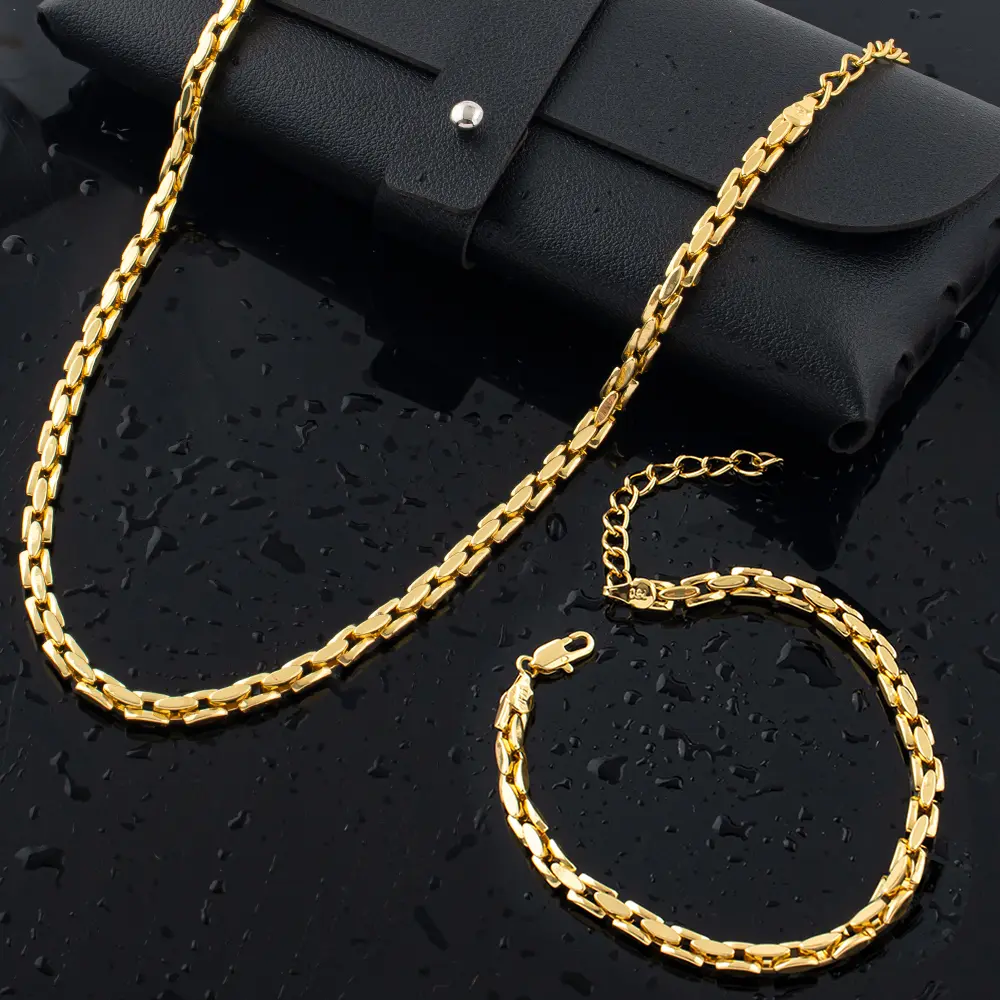 18K Gold-Plated 2-Piece Jewelry Set - Necklace & Bracelet, Waterproof, Colorfast, Ideal for Daily Wear Trendy Costume Fashion Accessory