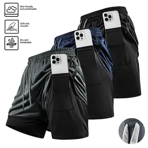 Men's 2 IN 1 Drawstring Shorts, Casual Shorts with Towel Loop & Phone Pockets, Summer Clothes,Going Out Outfit, Summer Outfits 2026, Athletic Sports Shorts, Solid Pocket Shorts everyday activity