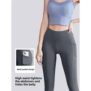Juyitang Peach Butt Mesh Side Pocket Yoga Pants for Women High Waist Butt Lifting Slim Fit Slimming Fitness Workout Leggings