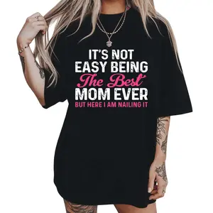 Women's "Best Mom Ever" Graphic T-Shirt, Casual Fitted Short Sleeve Crew Neck Sports Top for All Seasons