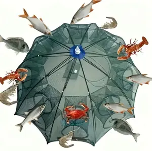 1Pc Portable Folded Fishing Bait Trap Net for Father's Day Gift Husband 6 Sides 6 Holes Crayfish Cast Mesh with Premium Steel Frames Sturdy Nylon Net & Internal Bait Bag 84cm x 84cm x 38cm
