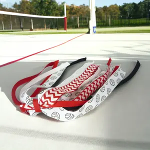 Cute Glitter Volleyball Hair Bow for Ponytail Ribbons, Red Chevron Black & White