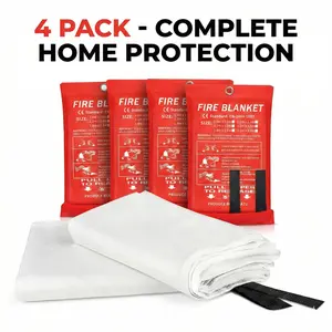 Veda 4-Pack Flame Retardant Emergency Fire Blankets (40x40in) - Fiberglass Safety Suppression Shield for Kitchen, Grill & Camping - Essential Home & Car Fire Defense Kit