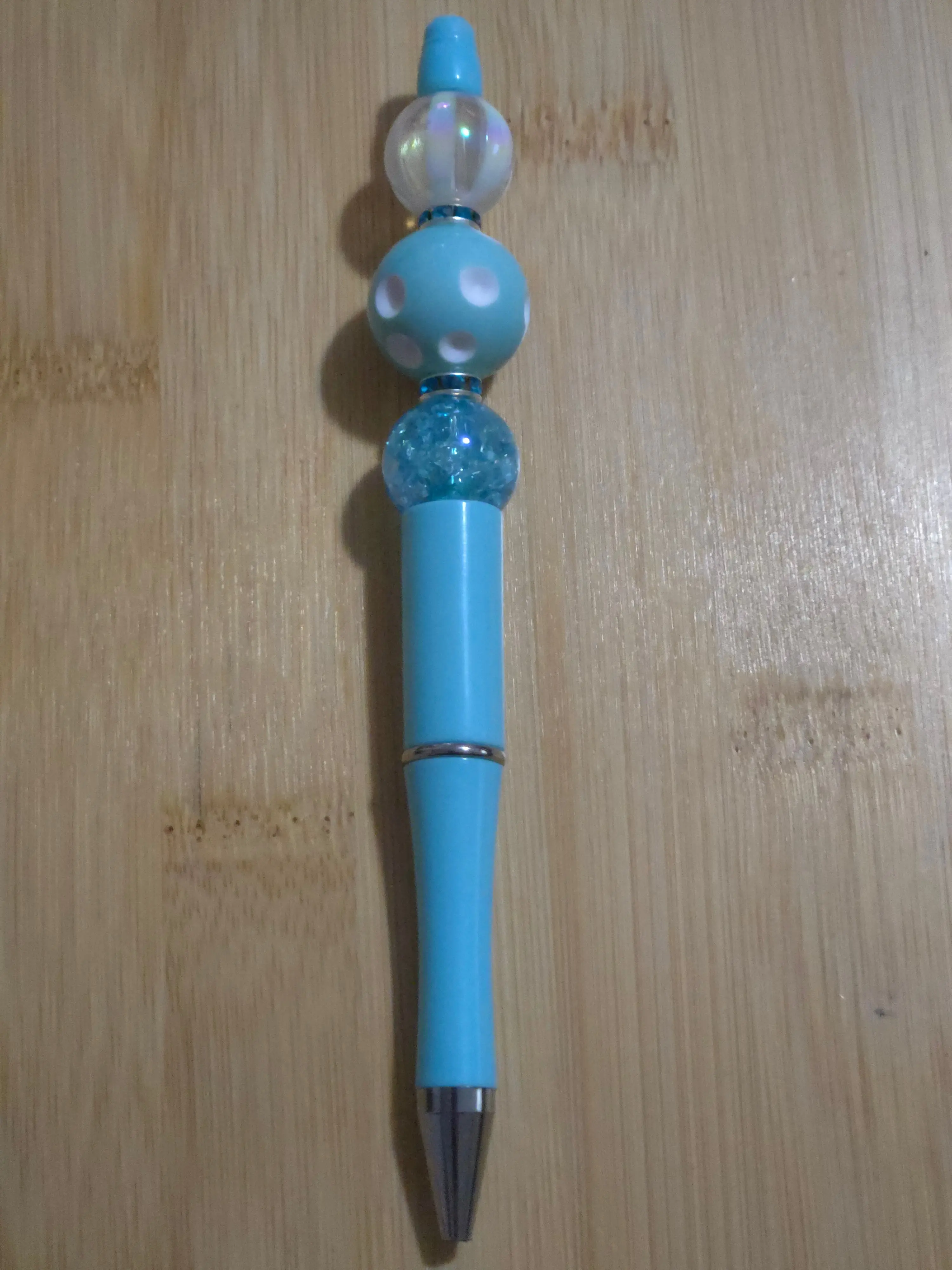 Light Blue Polka Dotted Beaded Pen