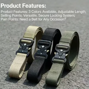 Tactical Nylon Belt with Quick-Release Metal Buckle Heavy-Duty Adjustable Outdoor-Proof No Jam Buckle 3 Colors for Military Hiking Daily Wear 3.7 cm Width 120 cm Length