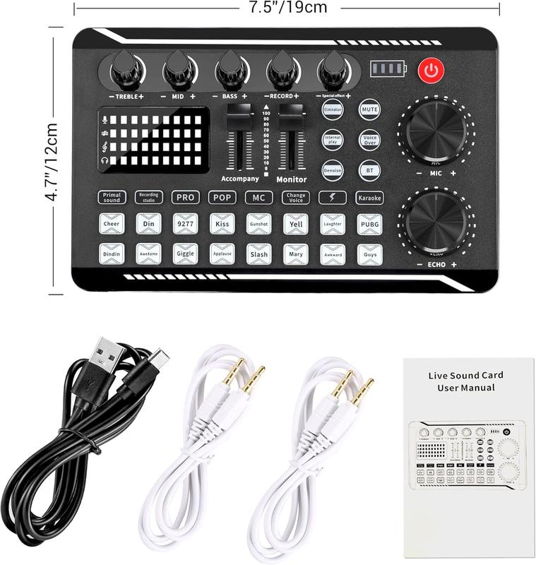 Facmogu F998 Live Sound Card Audio Mixer, Podcast Audio Interface with DJ Mixer Effects, Voice Changer with Sound Effects for PS4 PS5 Karaoke Tiktok YouTube Live Streaming Record Gaming