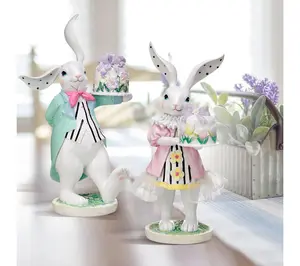 9" Resin Bunny With Mini Cake By Valerie