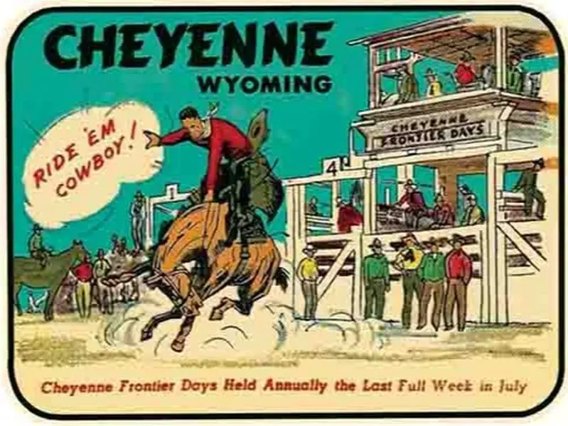 Vintage Cheyenne Wyoming  WY rodeo cowboy Travel Decal Sticker