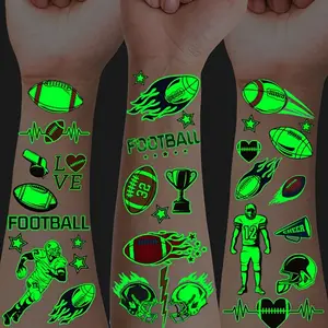 10 Sheets Glow-In-The-Dark Football Temporary Tattoos, Waterproof Night Glimmering Soccer Rugby Trophy Design, Variety of Designs, Perfect for Parties & Events, Party Decoration