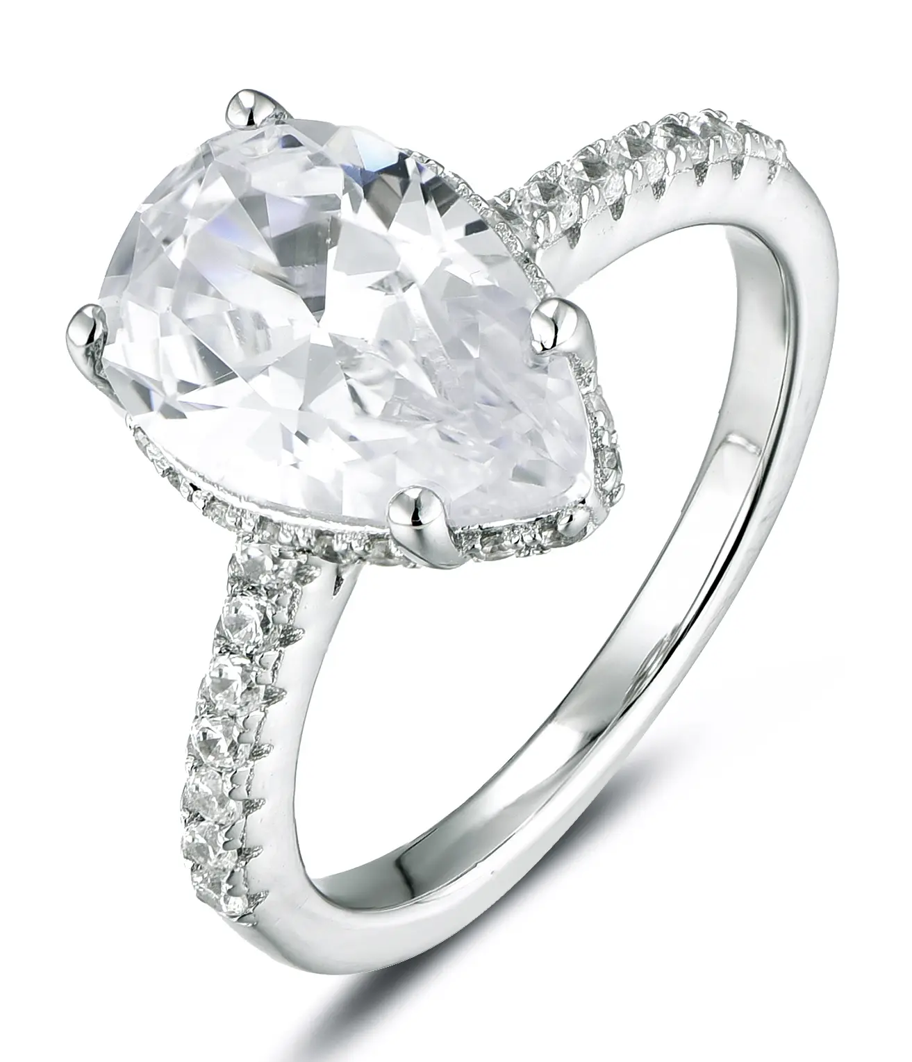 3Ct Pear Cut Hidden Halo Silver CZ Engagement Ring Wedding Band Size 2.5-15 ML6368