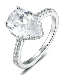 3Ct Pear Cut Hidden Halo Silver CZ Engagement Ring Wedding Band Size 2.5-15 ML6368