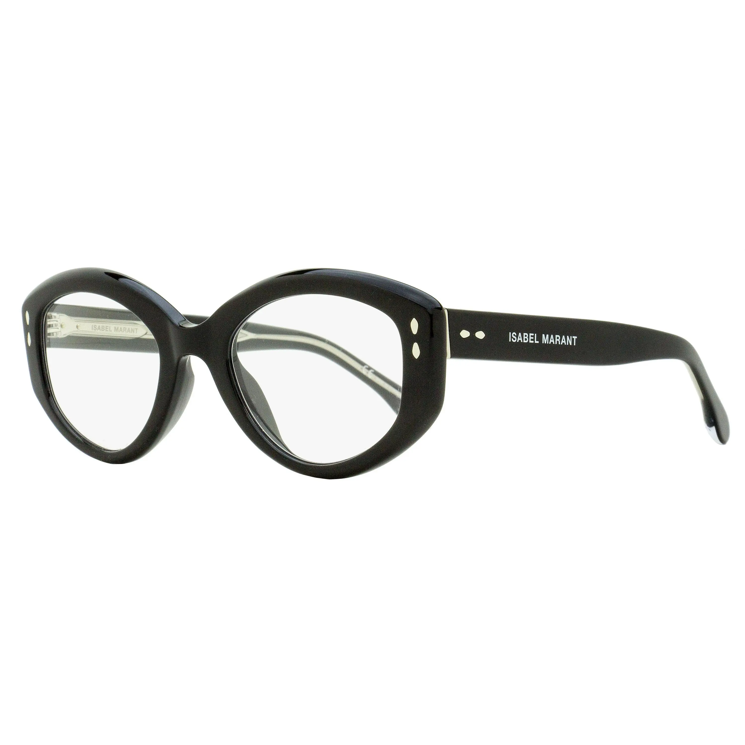 Isabel Marant Full Rim Acetate Eyeglasses, IM0088/G/BB 807 Black 50mm, Oval Blue Light Blocking Lens, Eye-Friendly Frames with Chic Parisian Aesthetic, Silver Leaf Rivets, Blue Lens Frames, Classic Style Frames