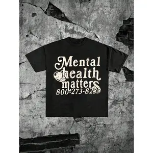 Mental Health Awareness Cotton Short Sleeve T Shirt for Men Summer Round Neck Fashion Print Tee