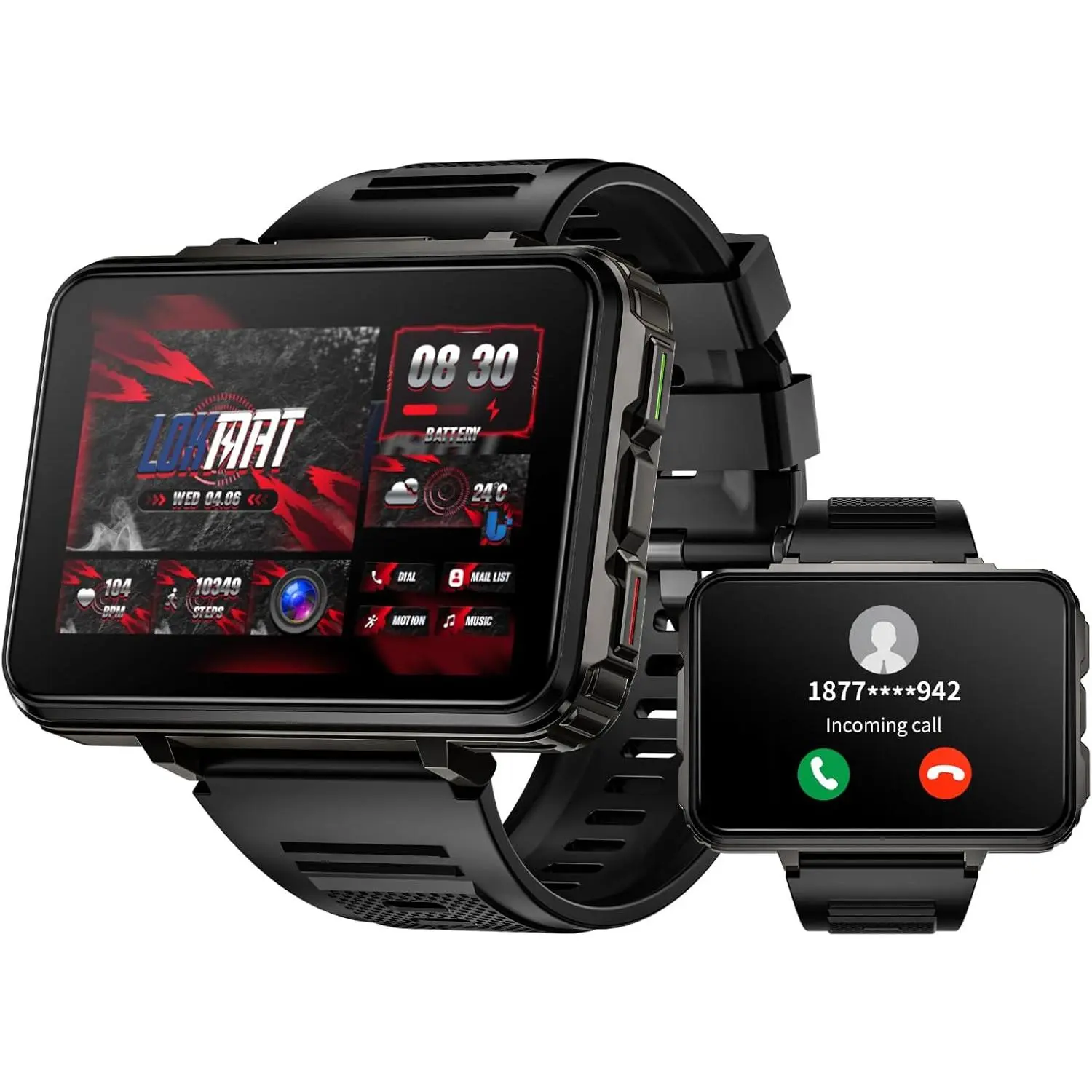 Hot TikTok Toy LOKMAT 4G SIM Card Smart Watch, 4GB+64GB Android Smartwatch Phone Call, 2.4" Large Screen Sport Watch 1500mAh Dual Camera WiFi Bluetooth GPS Smart Wat