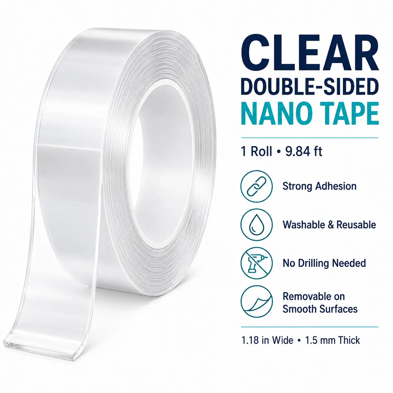QFOUR Nano Double Sided Tape, Clear Heavy Duty Mounting Tape, Removable Adhesive Tape for Picture Hanging, Wall Decor & Home Use