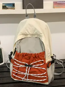 Fashion backpack, color blocking backpack, zipper drawstring buckle, casual and versatile, simple and trendy, suitable for students, school, commuting, shopping, men's and women's backpacks