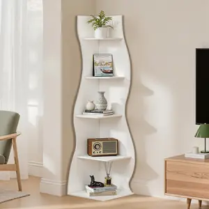 VECELO 5 Tier Corner Bookshelf, Tall Corner Shelf Stand, Wooden Corner Storage Organizer, Open Display Rack, Plant Stand, Small Space Furniture for Living Room Bedroom Office