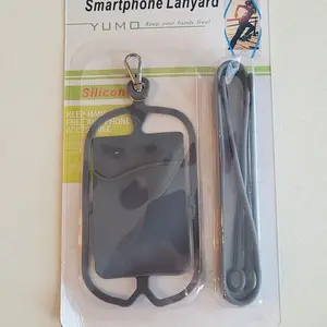 Black Universal Smartphone Silicone Holder w/ Lanyard and Card Pocket Holder Necklace Cash Detachable