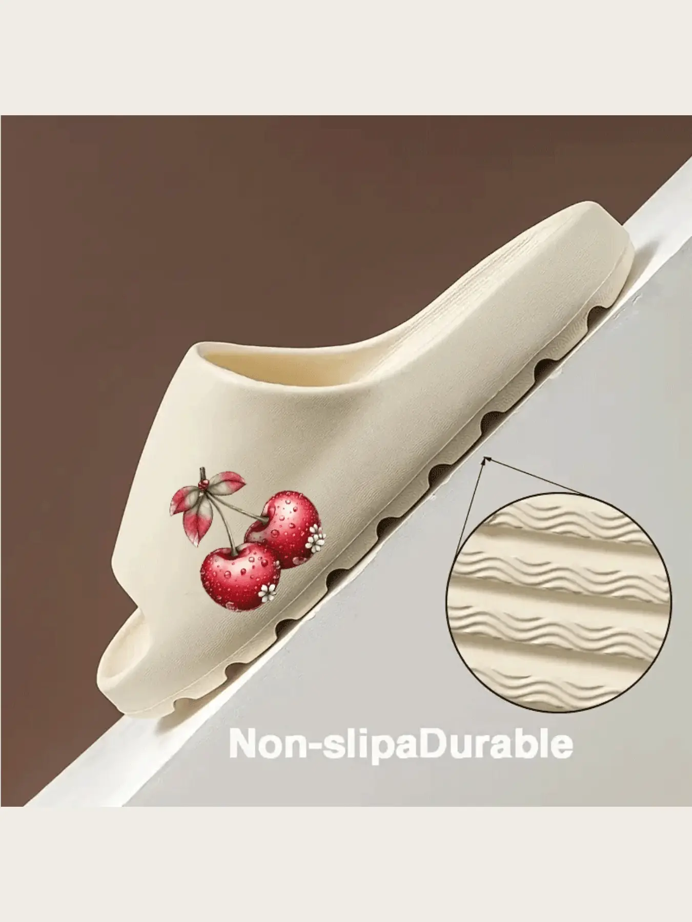 Women's Cute Cherry Print Slippers with Water Droplets and Flowers Soft Comfortable Indoor Home Slippers for Daily Wear Non-Slip Sole Lightweight Breathable Casual Footwear for Ladies Red Color
