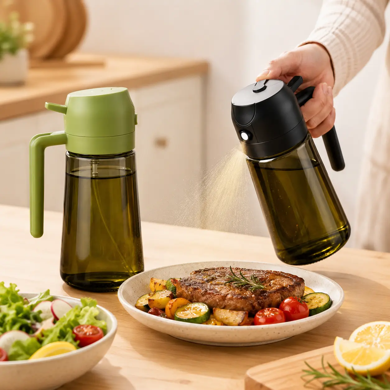 2PCS Leak-Proof Dual-Function Oil Dispenser Oil Dispenser for kitchen, Dual-Purpose Olive Oil Sprayer Sprayale Bottle Large Capacity Oil Sprayer for Cooking Air Fryer Cooking Gadget
