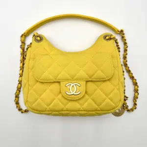 Pre-owned CHANEL Canvas Shoulder Bags CALUX Jersey Quilted Small Wavy CC Hobo Yellow