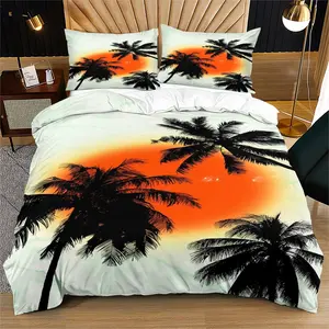 Coconut Tree Theme Duvet Cover Set,People Who Love Beaches, Summer, Hawaiian Culture,and The California Lifestyle, and Yearn for The Sunny and Relaxed Vacation Atmosphere，Including 1 Duvet Cover and 1 Or 2 Pillowcases (Excluding Quilt and Pillow Inserts)