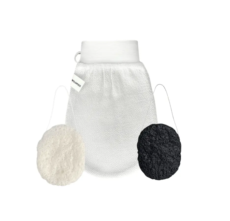 Wildpier️ Deep Exfoliating Glove and Konjac Sponges Bundle - Exfoliating, Bath Gloves, Bath Sponge, Accessories, Skincare, Bamboo Set scrub essential body