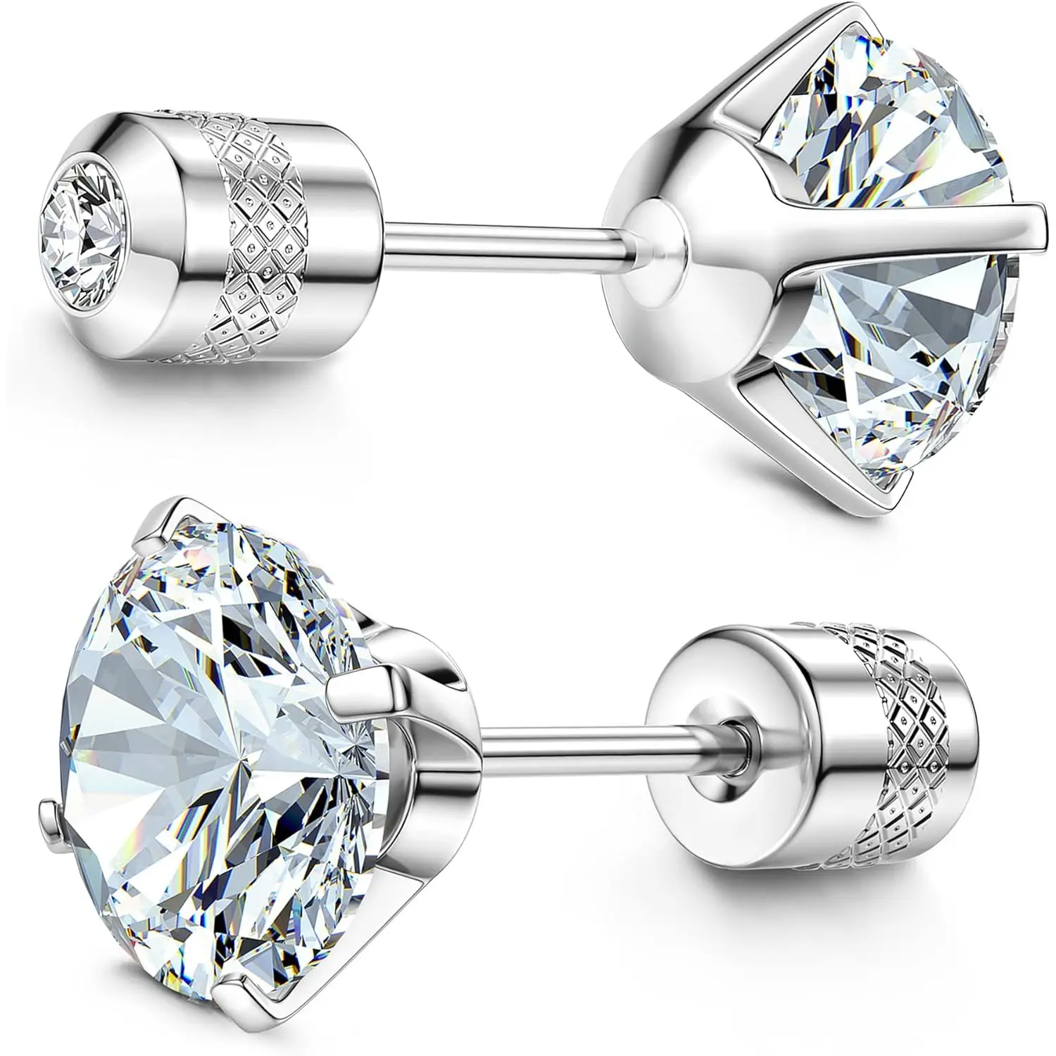 Milacolato Hypoallergenic G23 Implant Grade Titanium Stud Earrings, 20G Pure Titanium Screw Back Posts for Sensitive Ears, 5A AAA+ Cut Cubic Zirconia Double-Side Daily Wear Men's Earrings Piercing Jewelry