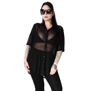Short Sleeve Black Mesh Memphis button down Oversized Shirt
