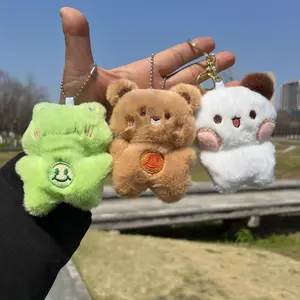 Cute 3‑Styles Animal Plush Keychain Set, Frog‑Bear‑Panda Fluffy Bag Charms, Kawaii Chubby‑Body Cartoon‑Animal Pendants