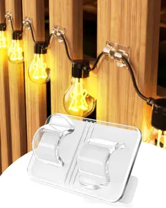 Hooks for Outdoor String Lights Clips - 16 Pack Large Clear Waterproof Outdoor Light Clips with Adhesive Strips - Outside Cable Clip Hooks for Hanging Christmas Light Decor Organizer