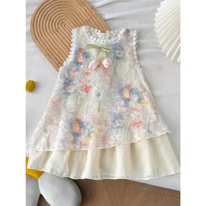 Summer Lace Dress for Girls, Featuring a Tie-Dye Design with a Floral Pattern, Perfect for a Sweet And Fresh Look. This Sleeveless Princess Dress Is Ideal for Outdoor Activities And Makes a Lovely Gift