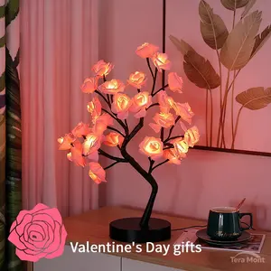 Rose Flower Design Tree Night Light, USB Powered Table Lamp, Room Lights for Bedroom, Versatile Holiday Decoration Lights For Indoor Bedroom, Valentine's Day Gift, Home Decor, Decorative