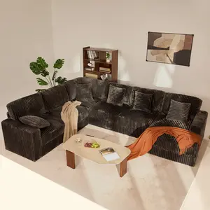 DealsforYouDays【6 Packages Shipping】Queen Sofa,Cloud Couch 139" U-Shaped Sectional Sofa, Oversized 7-Seater Modular Couch with Corduroy Upholstery, Deep Seats, High Backrest & Pocket Spring Cushions for Living Room, Right Facing Chaise