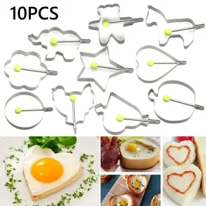 10 Pack Egg Pancake Rings, Fried Egg Molds, Stainless Steel Omelette Frying Cooking Tools Kitchen Accessories Gadget Rings, for Cooking and Griddle of Flapjack, Bread and Chocolate