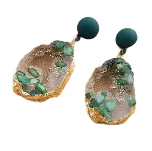 Treasure Luxe – Emerald Geode Statement Drop Earrings