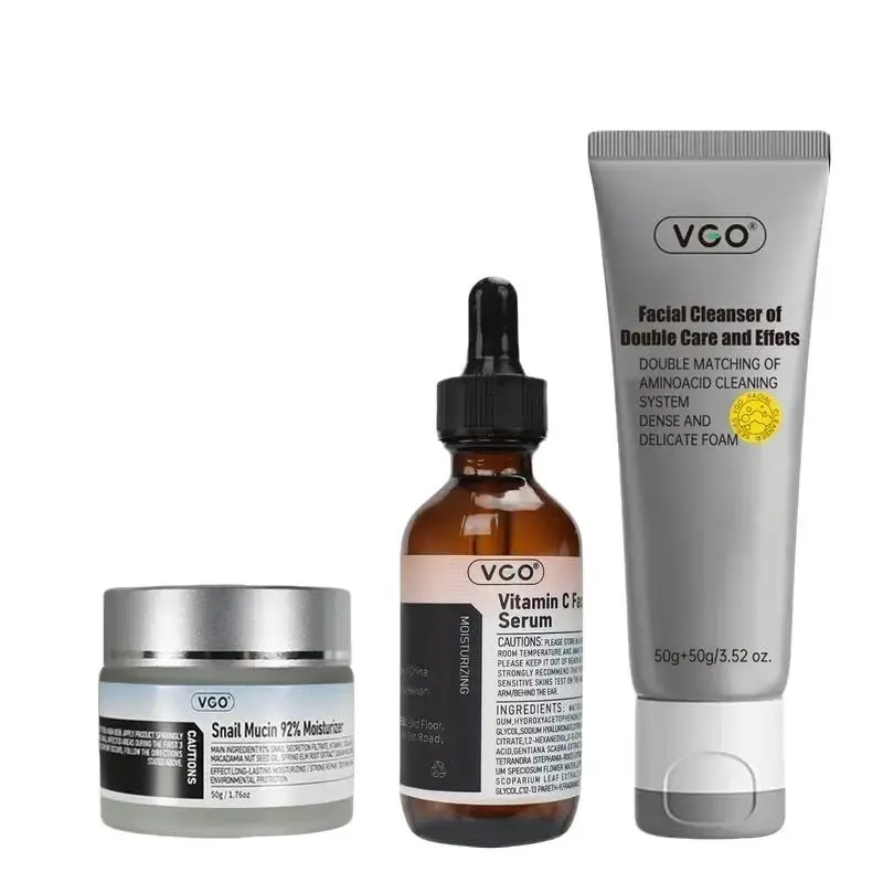 VGO Vitamin C Serum, Moisturizing & Facial Cleanser Set - 10% Vitamin C, 3-Step Skin Care Routine Kit for All Skin Types, Lightweight, Daily Care