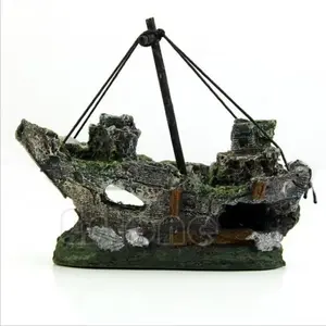 Pirate Ship Aquarium Decor, Resin Hollow Pirate Boat, Fish Tank Landscape Ornament, Hidden House Decoration, Submarine Model