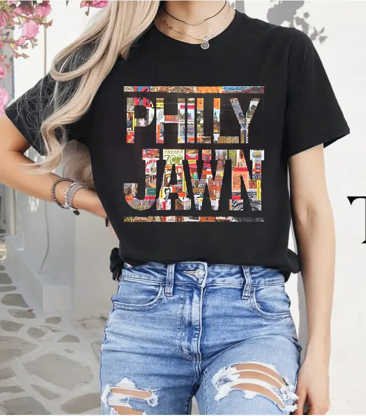 Women's 100% Cotton Round Neck Short-Sleeve Distressed Vintage Streetwear T-Shirt, Philly Jawn Slang Philadelphia Hometown Casual Top